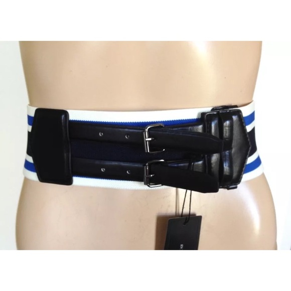BCBG WAIST BELT CORSET BLUE STRIPED BLACK - Picture 4 of 6